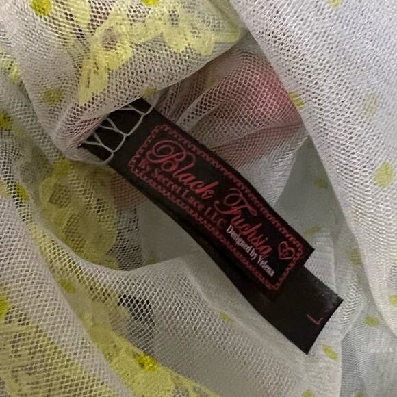 Lavender and Neon Yellow Sheer Polka Dot Lace Large Babydoll Slip Lingerie - Picture 7 of 7